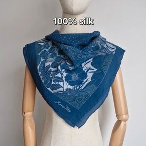 Blue Floral Silk Scarf - Designer Signature